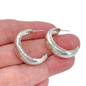 Estate Sterling Silver 925 Hammered Half Hoop Earrings